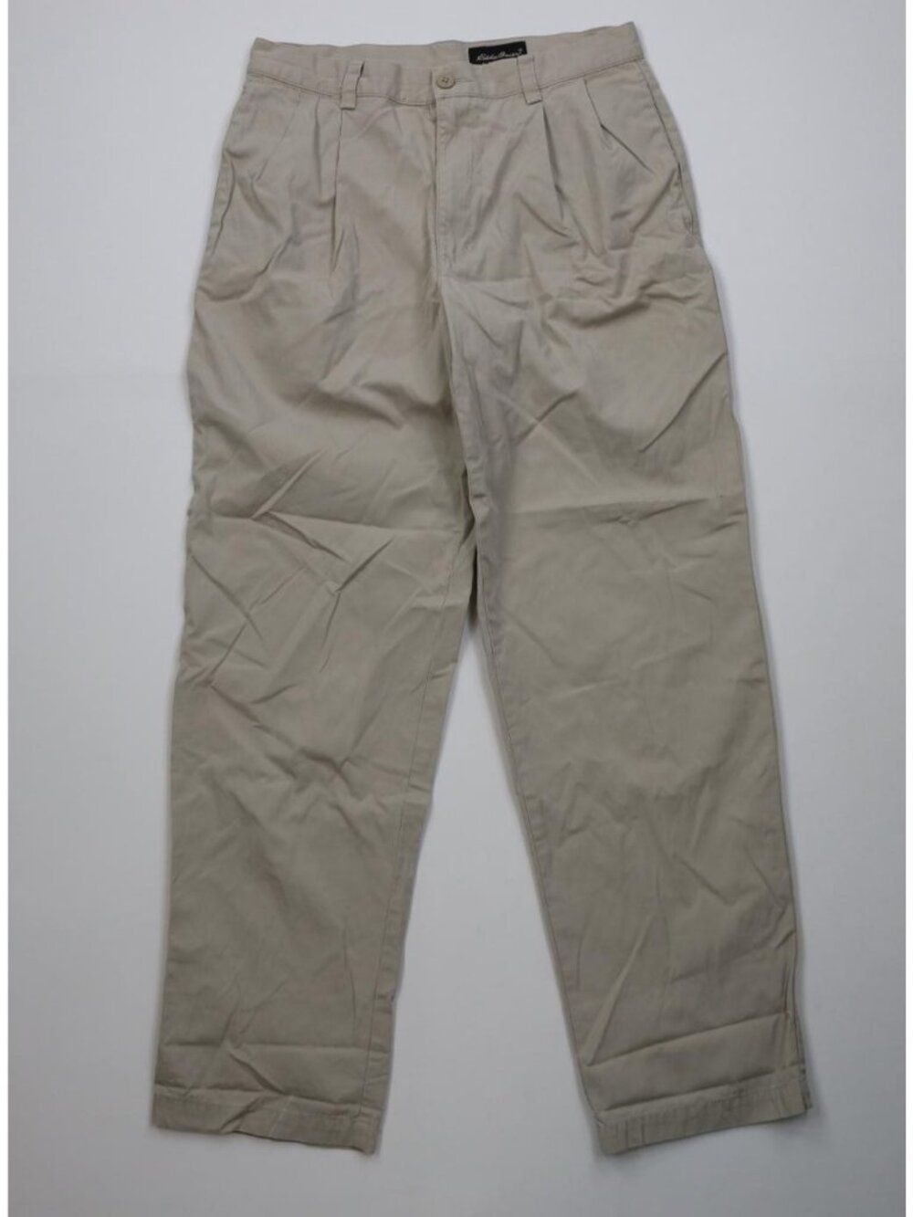 Vintage 90s Eddie Bauer Mens 32x32 Pleated Straight Leg Cotton Chino Pants Stone